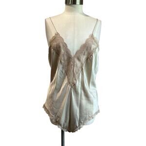 Vintage Barbizon Crean Satin Lace Teddy Romper Lingerie Sz Large